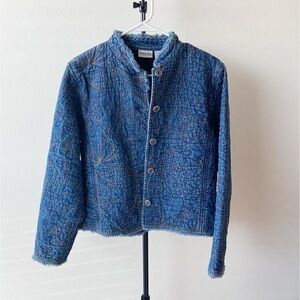 Chico's Quilted Blue Button-Up Jacket